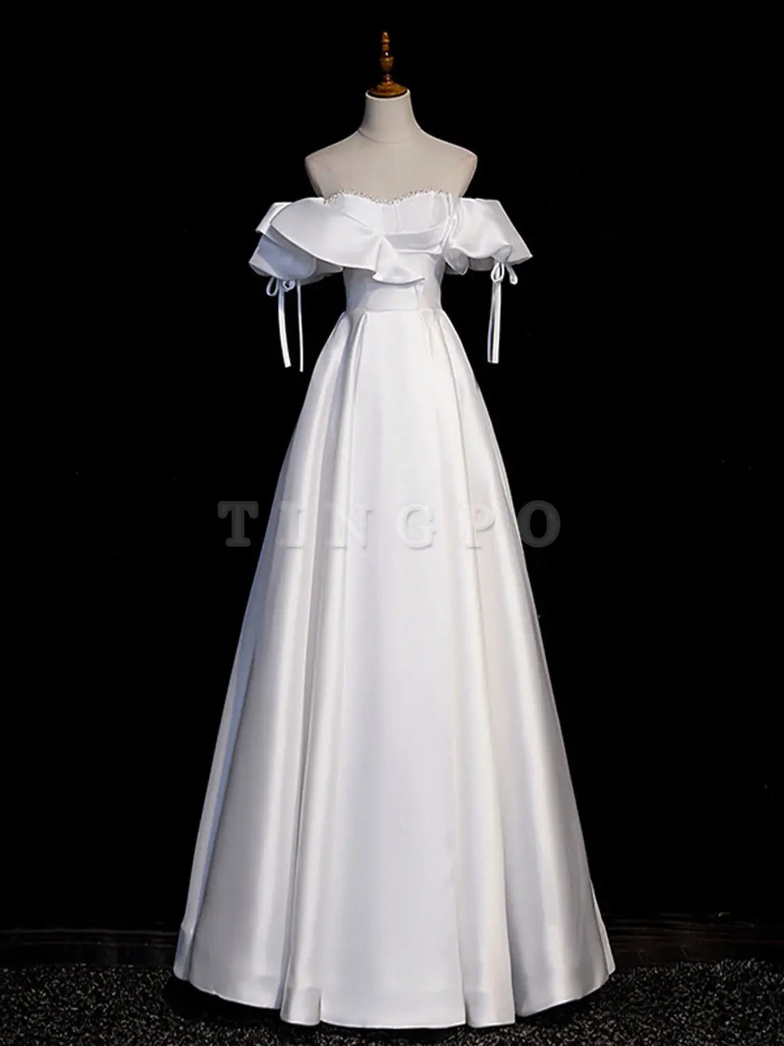 Wholesale White A-Line Satin Long Prom Dresses White Evening Dresses gowns evening dresses